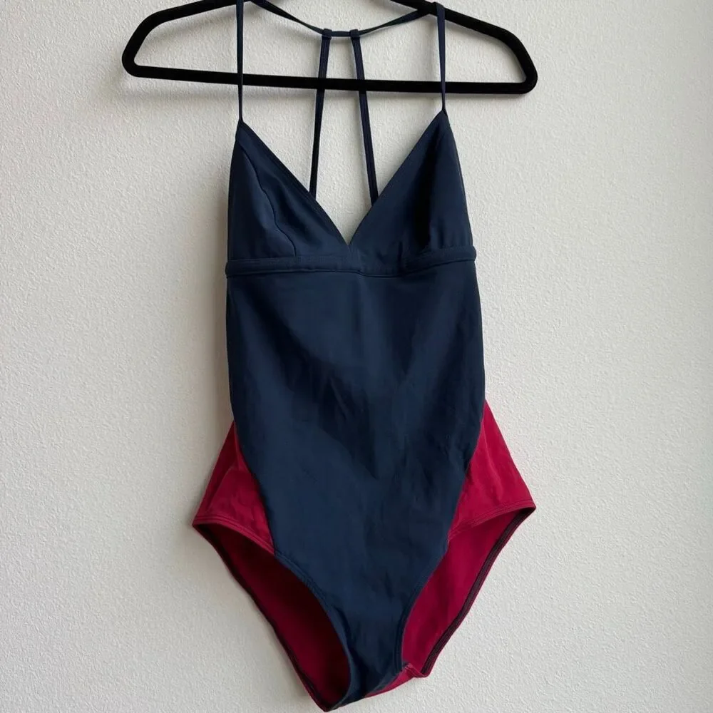 Flagpole Swim Women’s Large Navy Red Full Coverage One Piece Small Bathing Suit